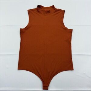 Spanx Suit Yourself Sleeveless Ribbed Bodysuit Womens 3x Orange‎ Mock Neck Thong